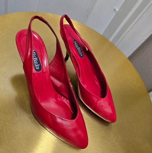 Nickels Slingback Red Heels Pointed Toe Shoe. Size 8.5B🌴✌️ - Picture 5 of 9